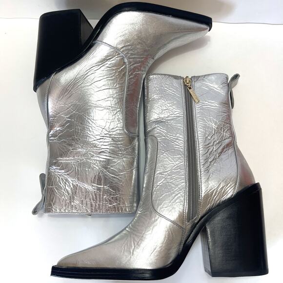 LARROUDE NWT James Crinkled Metallic Leather Boots in Silver Size 8.5 - Picture 9 of 14